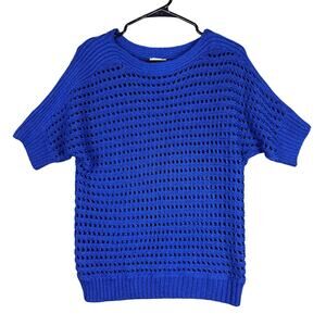 Chicos Womens Sweater Blue Halo Pullover Open Knit Sweater Stretch 1 (M)